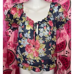 🩷 Hollister Sheer Tie Front Ruffled Blouse
